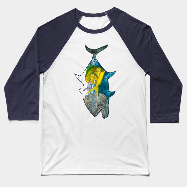 Giant Trevally and Mahi Mahi Baseball T-Shirt by Art by Paul